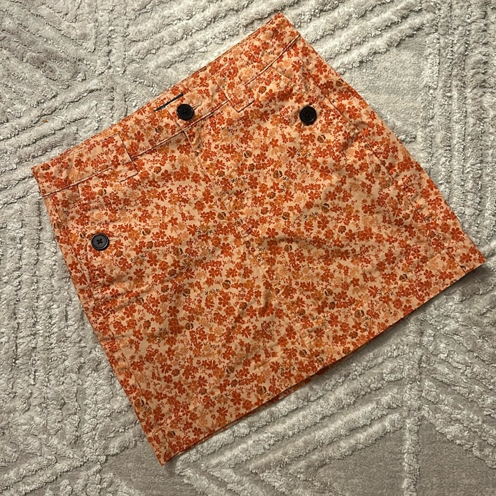 Retro Orange Floral Miniskirt Size 0 Pockets, Buttons, Wild Fable NEW 🧡🧡